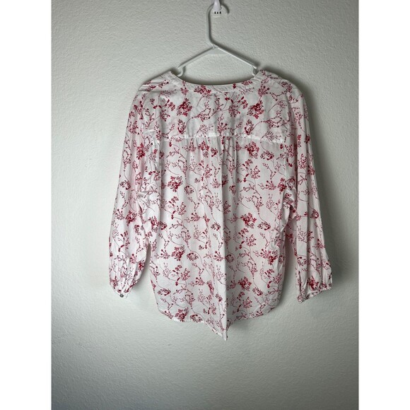 Lucky Brand Shirt Womens XL White Red Floral Button Up Long Sleeve Boho Top - Picture 5 of 7